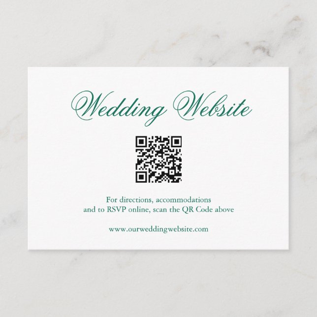 Traditional Emerald Green Formal QR Code Wedding Enclosure Card (Front)