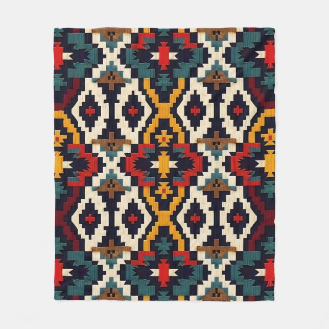 Traditional Ethnic Geometric Pattern Fleece Blanket (Front)