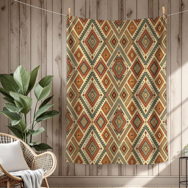 Traditional Ethnic vibrant Tribal feathers brown Fleece Blanket (Traditional Ethnic vibrant Tribal feathers brown Fleece Blanket)