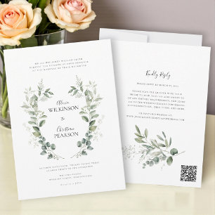 Traditional eucalptus Greenery Wedding QR Code Invitation