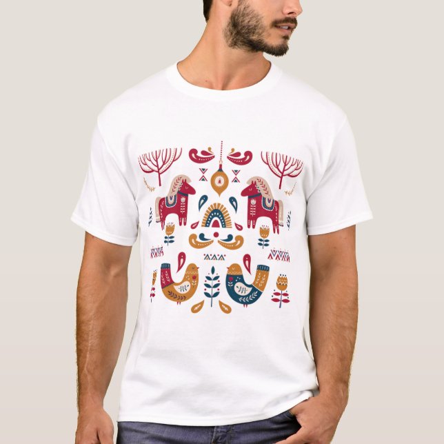 Traditional European Folk Art Design T-Shirt (Front)