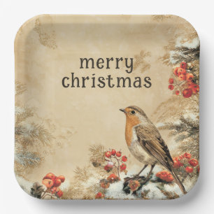 Traditional European Robin Christmas Holiday Paper Plate