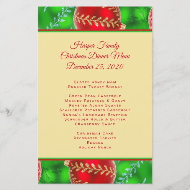 Traditional Family Christmas Dinner Menu Template (Front)