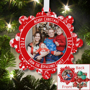 Traditional Family Photo Red Green Plaid Holiday Tree Decoration Card