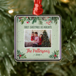 Traditional First Christmas as New Parents Metal Tree Decoration