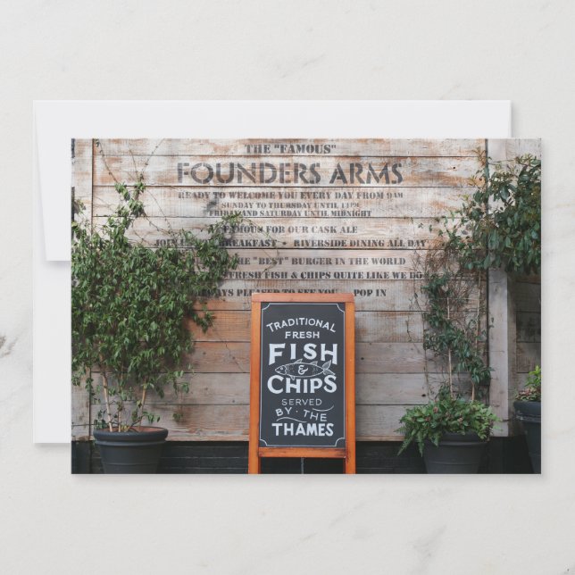 Traditional Fish and Chips London Love Rustic Gift Holiday Card (Front)