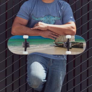 Traditional fishing boat on the beach skateboard