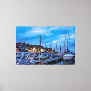 Traditional fishing town night scene canvas print