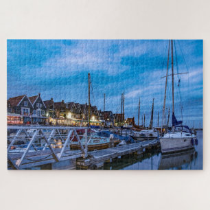 Traditional fishing town night scene jigsaw puzzle