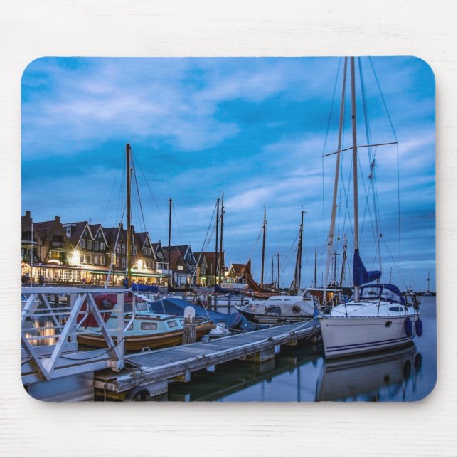 Traditional fishing town night scene mouse mat (Front)