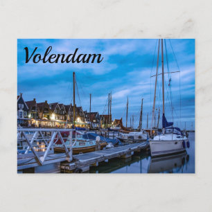 Traditional fishing town night scene postcard