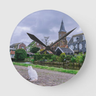 Traditional fishing village Marken in Netherlands Round Clock