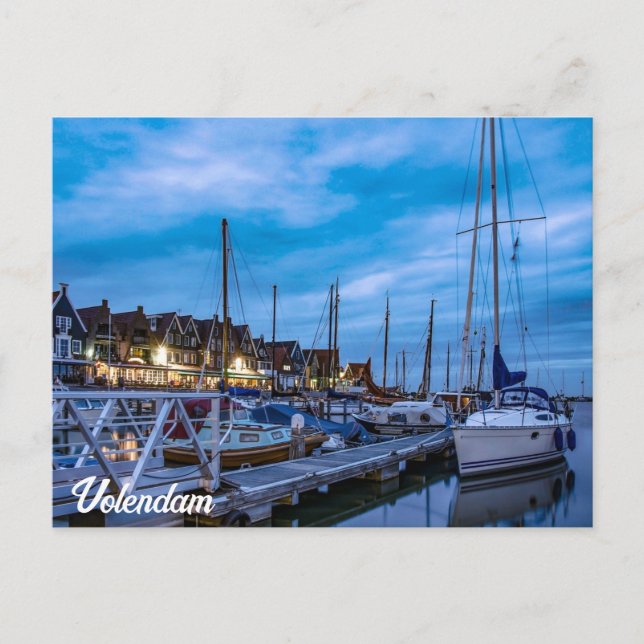 Traditional fishing Volendam at night postcard (Front)