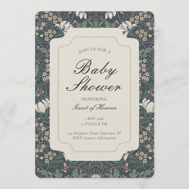 Traditional Floral Arts and Crafts Baby Shower Invitation (Front)