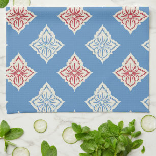 Traditional Floral Block Print Pattern Tea Towel