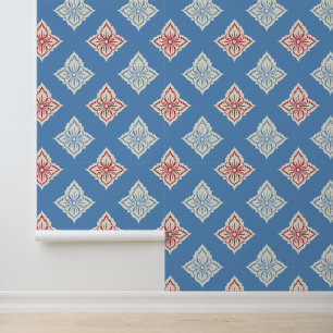 Traditional Floral Block Print Pattern Wallpaper