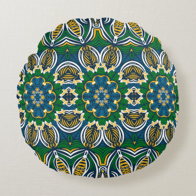 Traditional floral ornament, seamless pattern with round cushion (Front)
