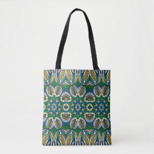Traditional floral ornament, seamless pattern with tote bag