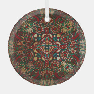 Traditional Floral Paisley Bandanna Grunge Glass Tree Decoration
