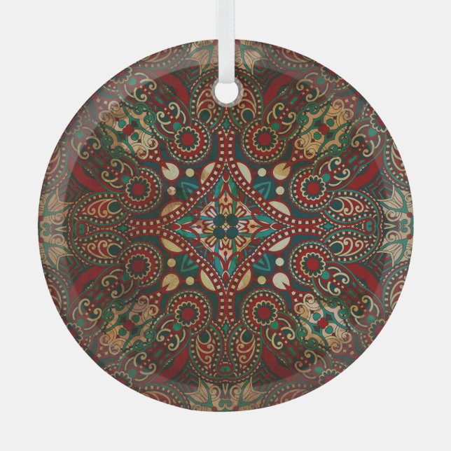 Traditional Floral Paisley Bandanna Grunge Glass Tree Decoration (Front)