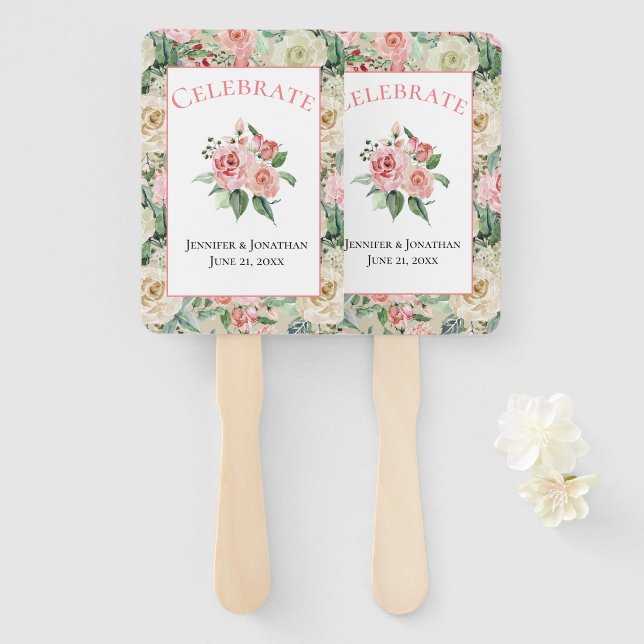 Traditional Floral Pattern in Pink & Tan Wedding Hand Fan (Front and Back)