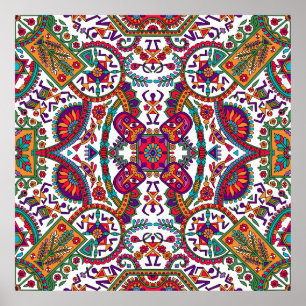 Traditional Folk Art Allover Designart, ethnic, ba Poster
