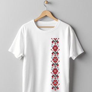 Traditional Folk Art Embroidery Floral Pattern T-Shirt
