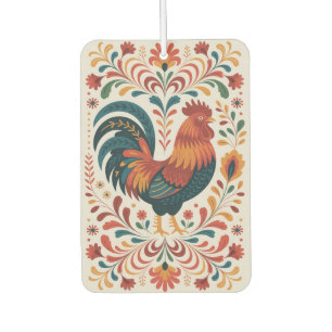 Traditional Folk Art Rooster Illustration Car Air Freshener