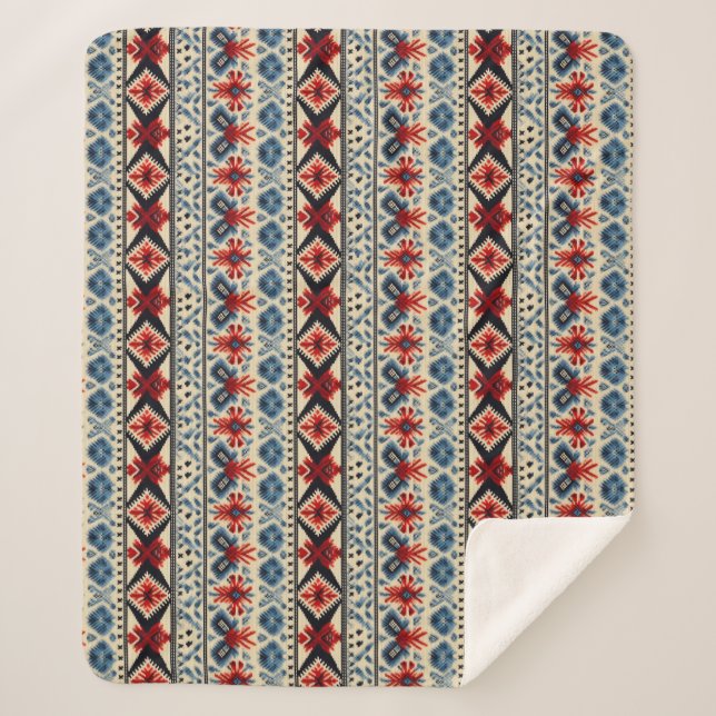 Traditional Folk Embroidery Stripe  Pattern Sherpa Blanket (Front)