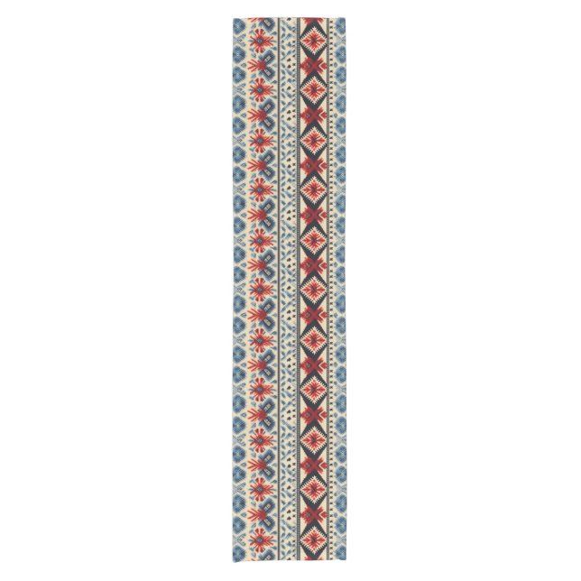 Traditional Folk Embroidery Stripe  Pattern Short Table Runner (Front)