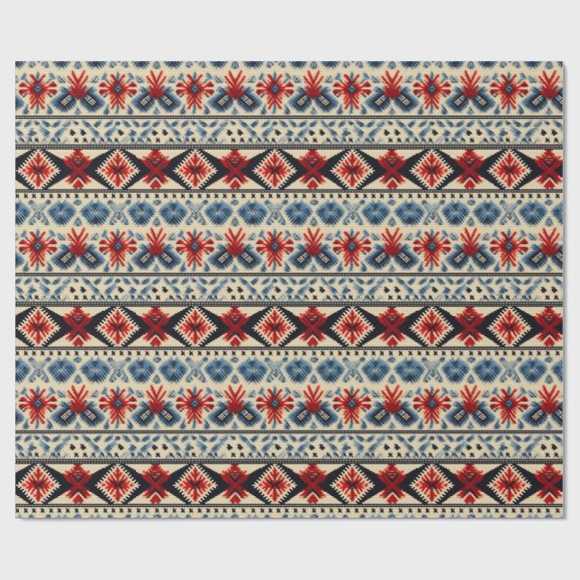 Traditional Folk Embroidery Stripe  Pattern Wrapping Paper (Flat)