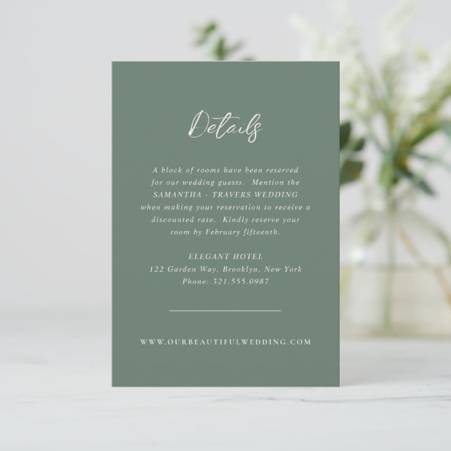 Traditional Forest Green Elegant Wedding Enclosure Card (Standing Front)