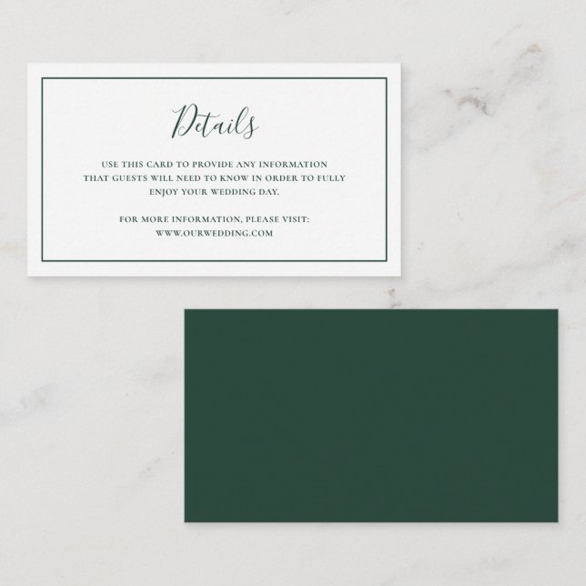 Traditional Forest Green Elegant Wedding Enclosure Card (Front/Back)