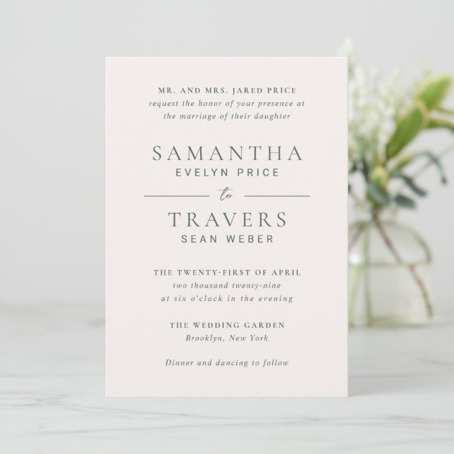 Traditional Forest Green Elegant Wedding Invitation (Standing Front)