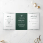 Traditional Forest Green Elegant Wedding Tri-Fold Invitation<br><div class="desc">Simple All In One Wedding Invitation template with rsvp card and enclosure card attached, making this invitation suite convenient and budget friendly. The wedding invitation features your monogram in a circle at the top and your wedding details surrounded by a thin border along with your names are in an elegant...</div>