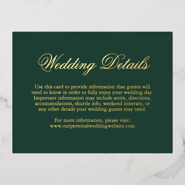 Traditional Forest Green Formal Elegant Wedding Foil Invitation Postcard (Front)