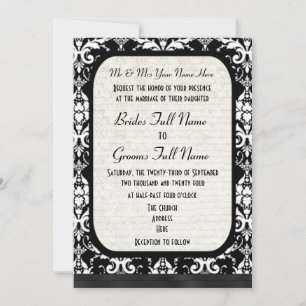 Traditional formal black and white damask wedding invitation
