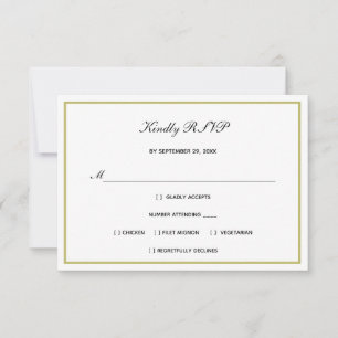 Traditional Formal Black White Gold Wedding RSVP Card