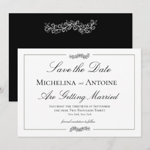 Traditional Formal Elegant Black White Wedding Save The Date