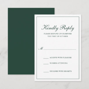Traditional Formal Elegant Forest Green Wedding RSVP Card
