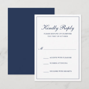 Traditional Formal Elegant Navy Blue Wedding RSVP Card