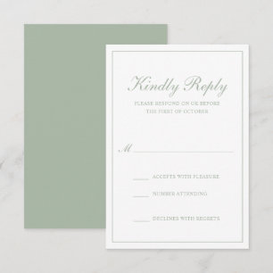 Traditional Formal Elegant Sage Green Wedding RSVP Card