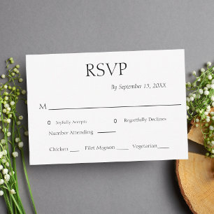 Traditional Formal Minimalist Black White Wedding  RSVP Card