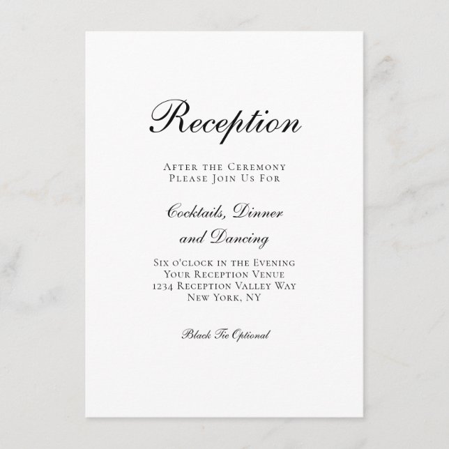 Traditional Formal Script Wedding Reception Enclosure Card (Front)