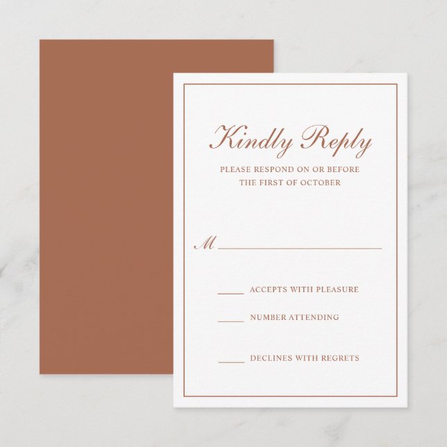 Traditional Formal Terracotta Elegant Wedding RSVP Card (Front/Back)