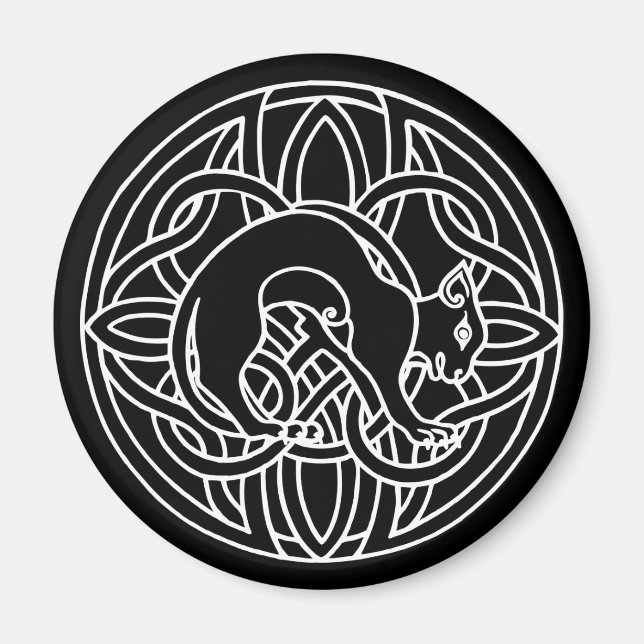 Traditional Framed Nordic Viking White Cat Magnet (Front)