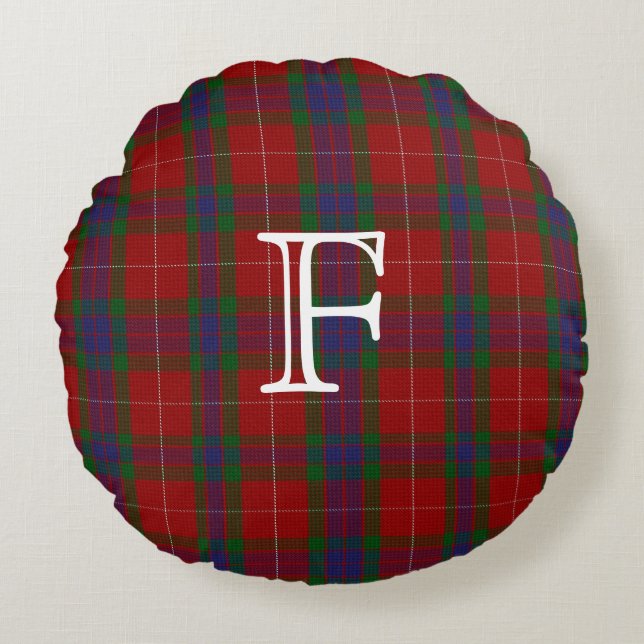 Traditional Fraser Tartan Plaid Monogram Pillow (Front)