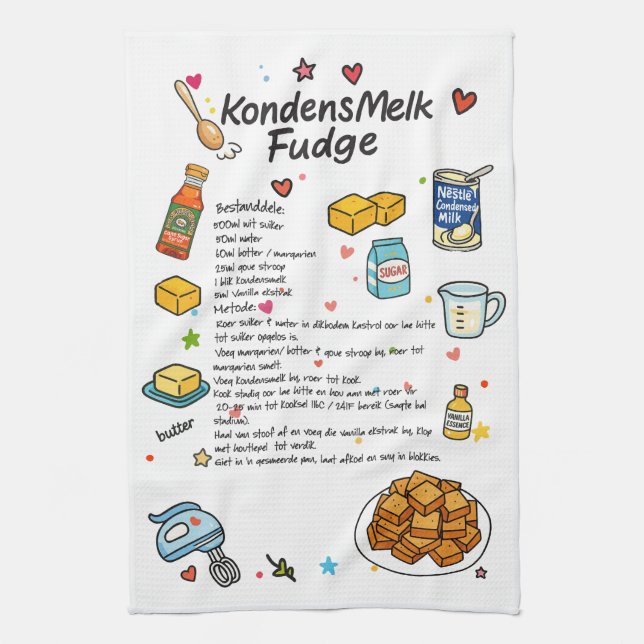 Traditional Fudge Illustrated Recipe Tea Towel (Vertical)