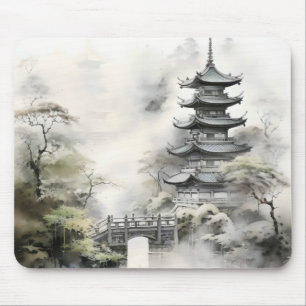 Traditional Garden Asian Painting Mouse Mat