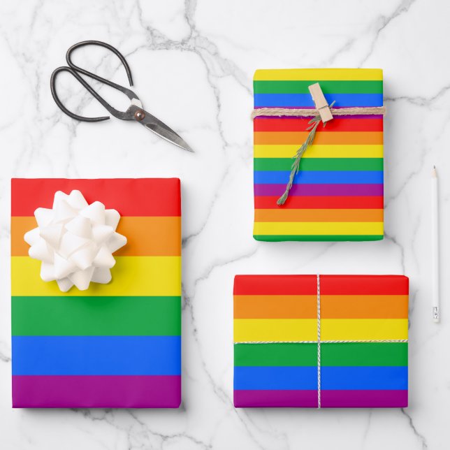 Traditional Gay Pride Flag Wrapping Paper Sheet (Front)